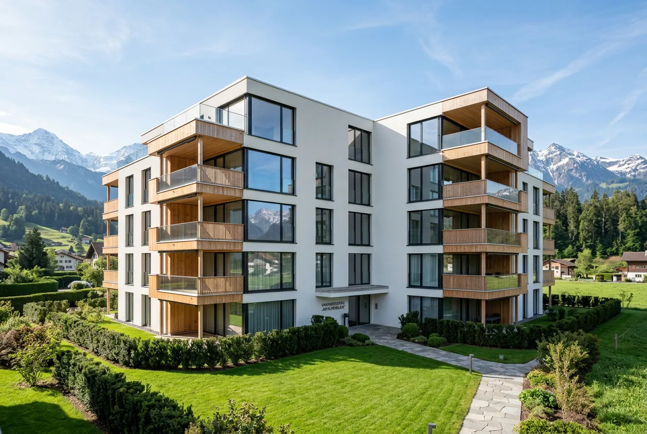 Mehrfamilienhaus mit Holzbalkonen